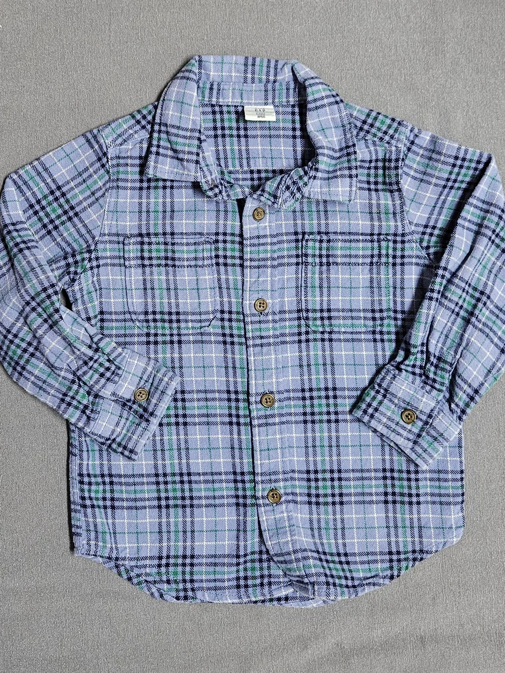 Baby GAP Boys' Blue Plaid Button-Down Shirt - Casual Dress Shirt 3 Toddler